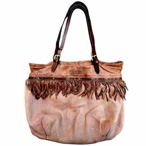 CAVALCANTI Leather Brown Fringe Boho Made in Italy Shoulder Bag